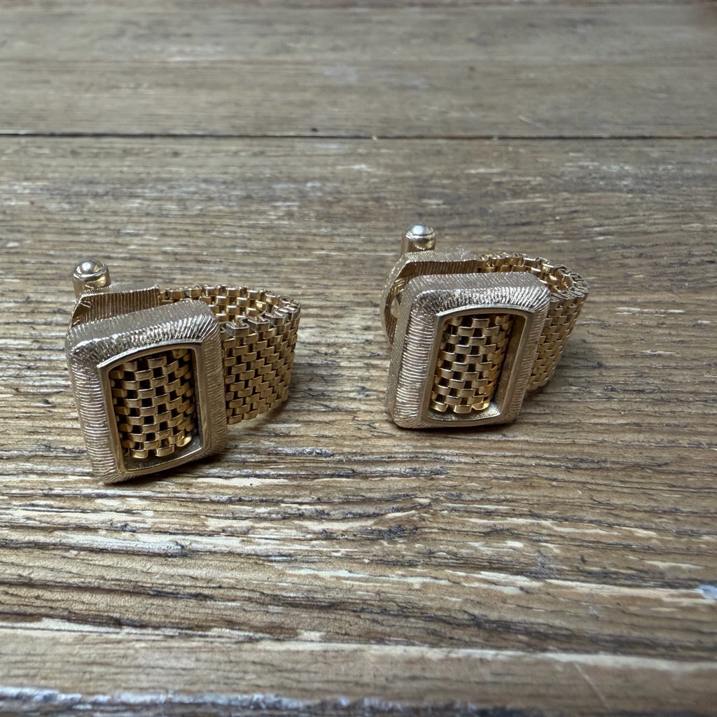Vintage Swank Gold Mesh Rectangle Cufflinks